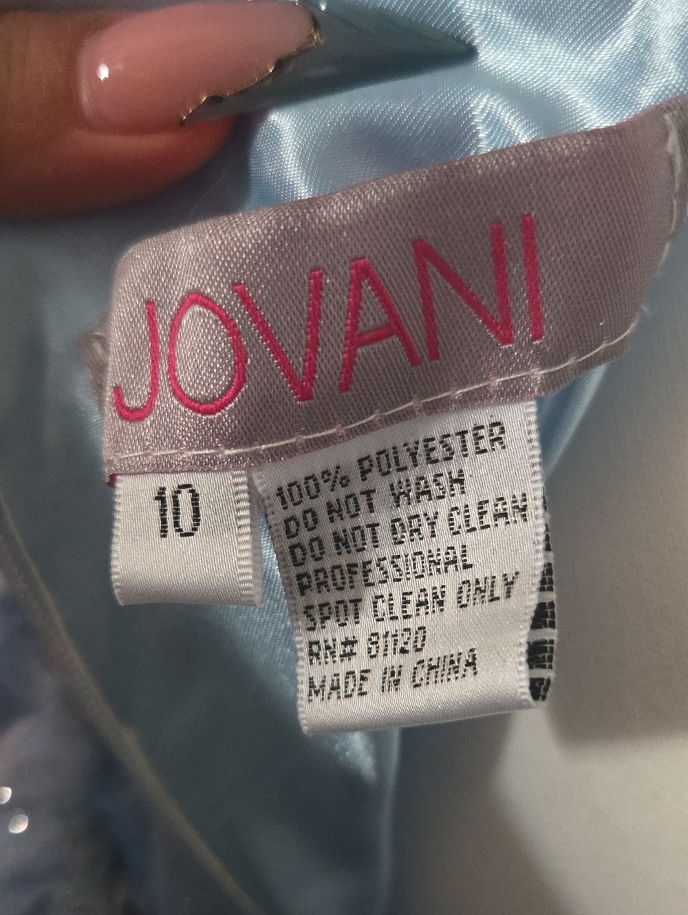 Jovani Dusty Blue Floral Sparkle Spaghetti-Strap Gown - Picture 10 of 11